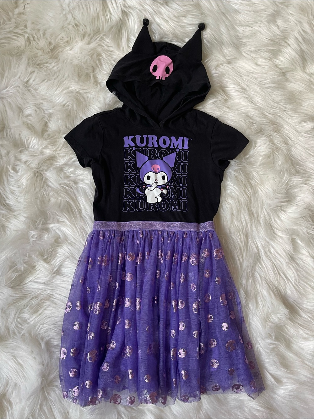 Sanrio Kuromi Girls' Hooded Tutu Dress Black Purple Tulle Graphic Small 6/7